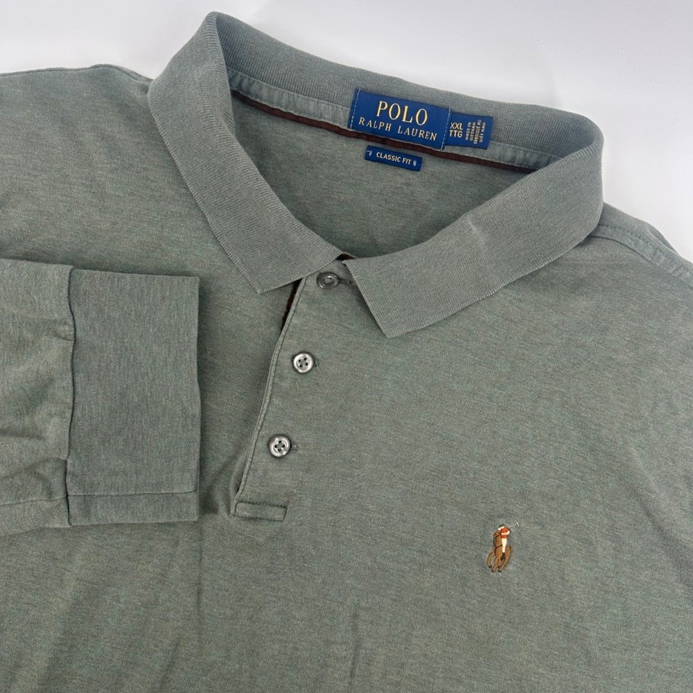 Polo Ralph Lauren Shirt Mens XXL 2XL Green Long Sleeve Ribbed Classic Fit‎ Polo